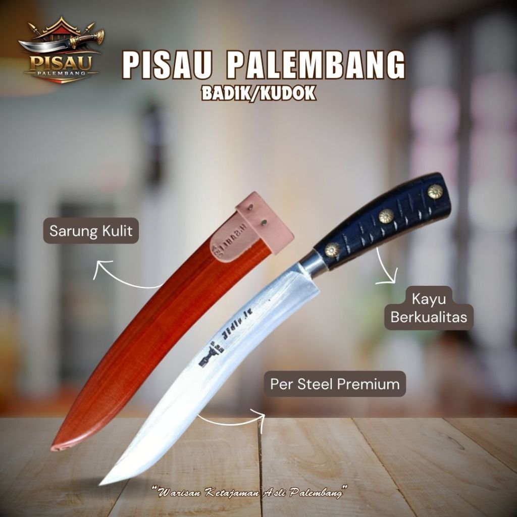 Pisau Garpu Palembang Model Badik/Kudok PER Steel Tajam Free Sarung Kulit Asli 24–35 cm