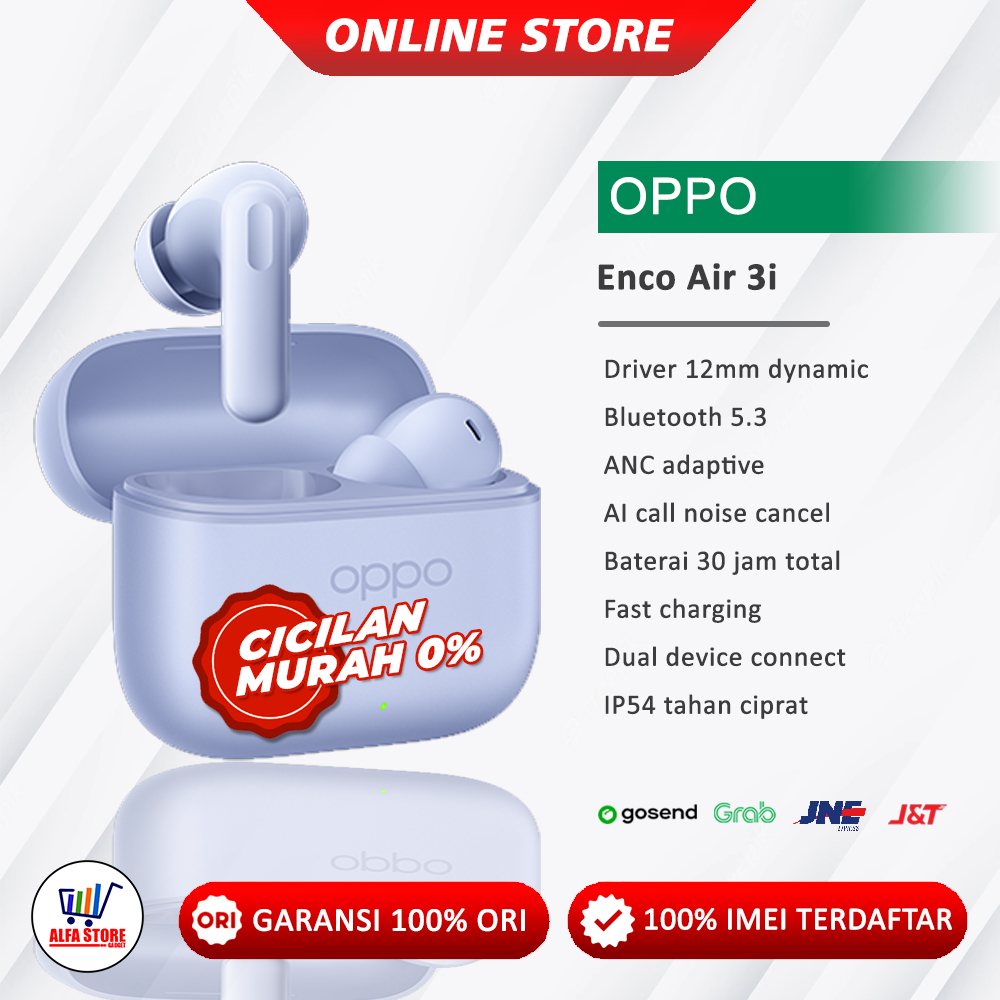 OPPO Enco Air 3i Bluetooth 5.2 35 Jam Bass Boost IPX4 Air Resisten Garansi Resmi