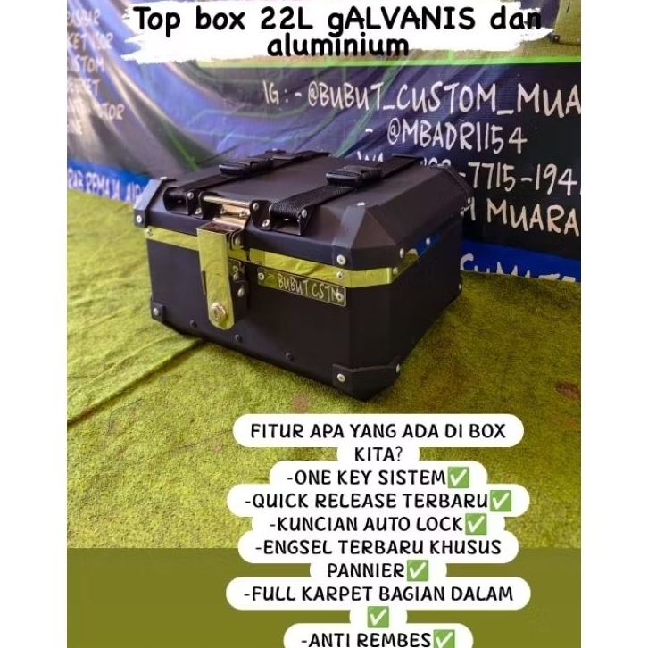 Top box 22L galvanis, box pannier, box motor, Box stainless, box quick release