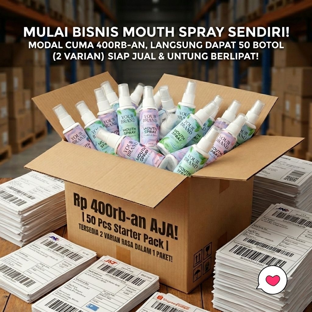 [PAKET USAHA 50pcs] Maklon Mouth Spray Brand Sendiri - Starter Pack 50 Pcs (Mix 2 Varian) - Parfum M
