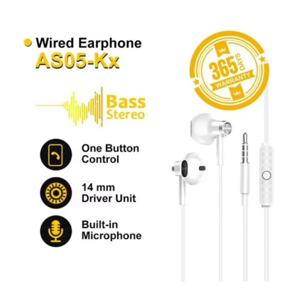Rexi AS05-Kx Headset Wired Bass Streo , Earphone Wired Bass As05k