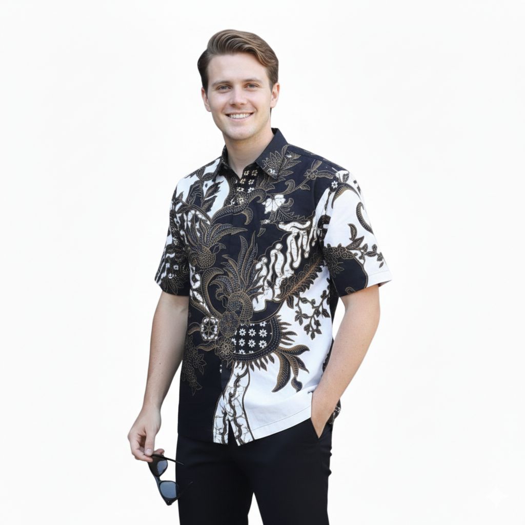 Baju Batik PUTIH Pria terbaru hem kemeja batik Ganendra Putih Batik lapis furing Lengan PENDEK Panja