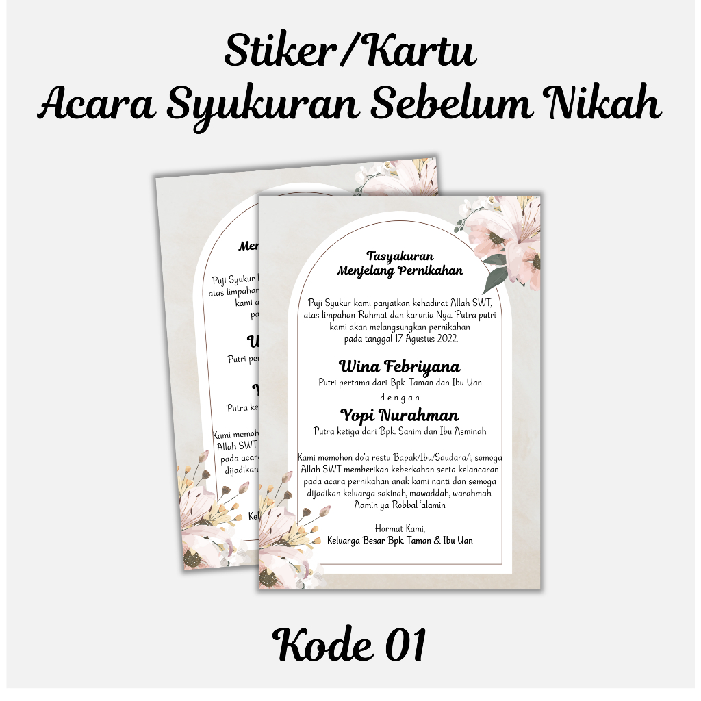 Stiker menjelang pernikahan + stiker syukuran sebelum nikah + kartu tasyakuran pernikahan
