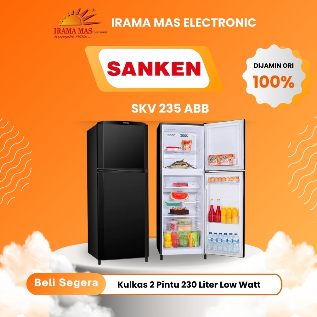 Sanken Kulkas 2 Pintu SKV-235A-BB Piano Black 230L