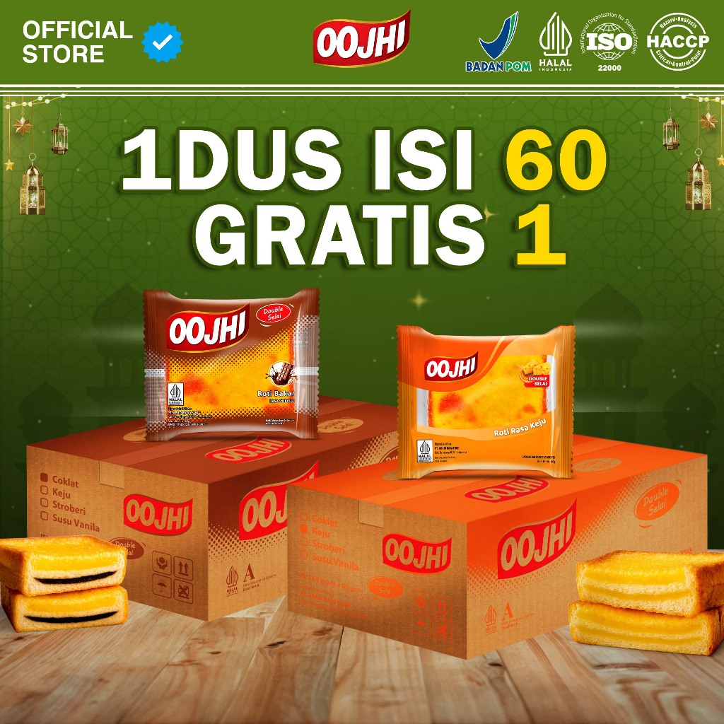 OOJHI ROTI - Roti Bakar Double Selai Isi Selai Rasa Coklat dan Rasa Keju Bisa Mix - 1 Dus Isi 60 Pcs