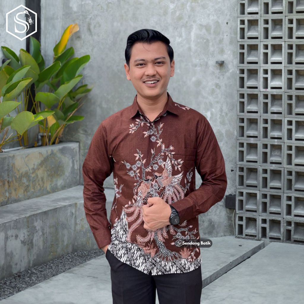 SENDANG BATIK Atasan Batik Motif Narapati Warna Cokelat Mahogany Kemeja Batik Pria Premium Exlusive 