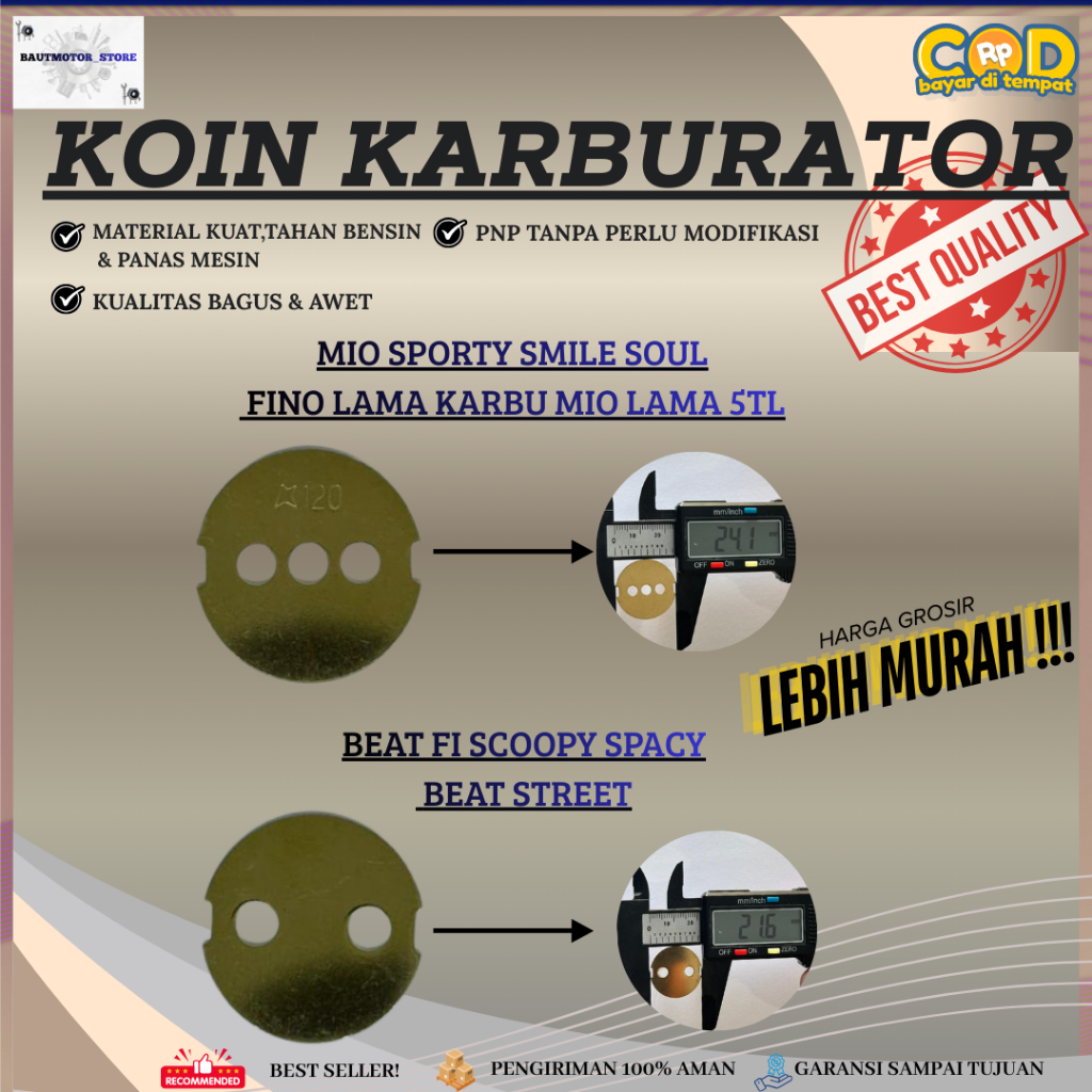 Koin Karburator Motor / Coin Karbu Mio Beat Scoopy Spacy Vario 5TL Throttle Body 22mm Kuningan Repai