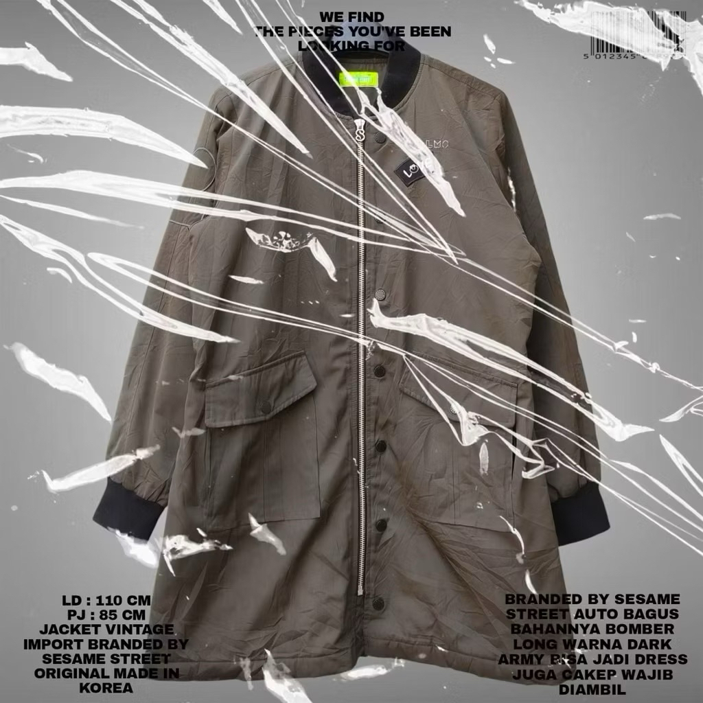FLASMA/SESAME STREET ORINAL BOMER JACKET LONG KOREAN STYLE ARMY VINTAGE RETRO