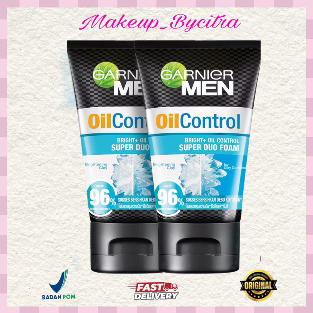 GARNIER Men Face Wash Oil Control Bright + Oil Control Super Duo Foam Skincare 100ml sabun cuci muka