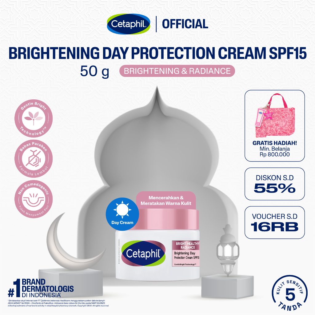 Cetaphil Bright Healthy Radiance Day Protection Cream SPF15 50g dengan Glycerin, White Sea Daffodil 