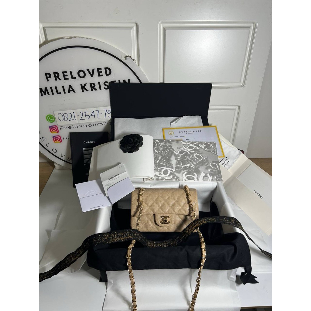 nego preloved mini classic handbag Caviar Beige GHW