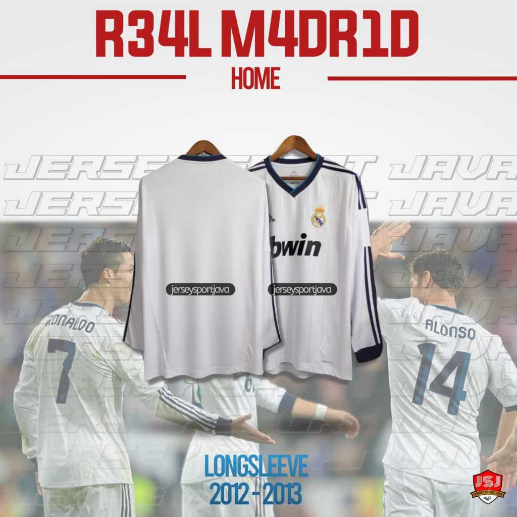 ( BISA COD ) JEREY BAJU BOLA PRIA LENGAN PANJANG RETRO MADRID HOME BWIN 2012/2013 GRADE AAA+ - BEST 