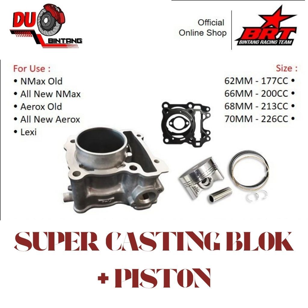 BRT Blok Cast Iron Double Cooler Piston  NMax Old  New Aerox Old New Lexi 62 66 68 70 MM