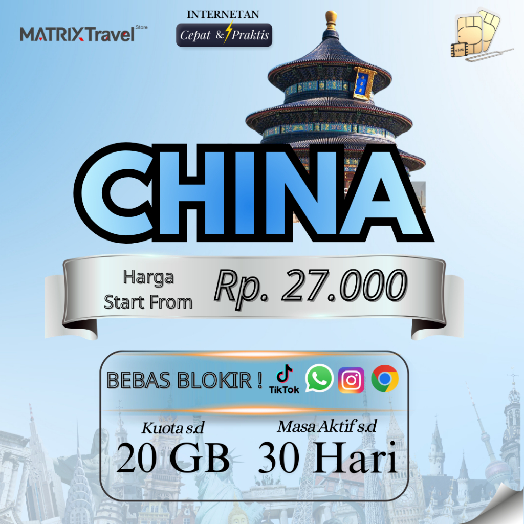 Kartu SIM China Kuota Besar MATRIXTRAVEL TIKTOK | SIM Card Travel Internet Data Roaming Cina Shangha