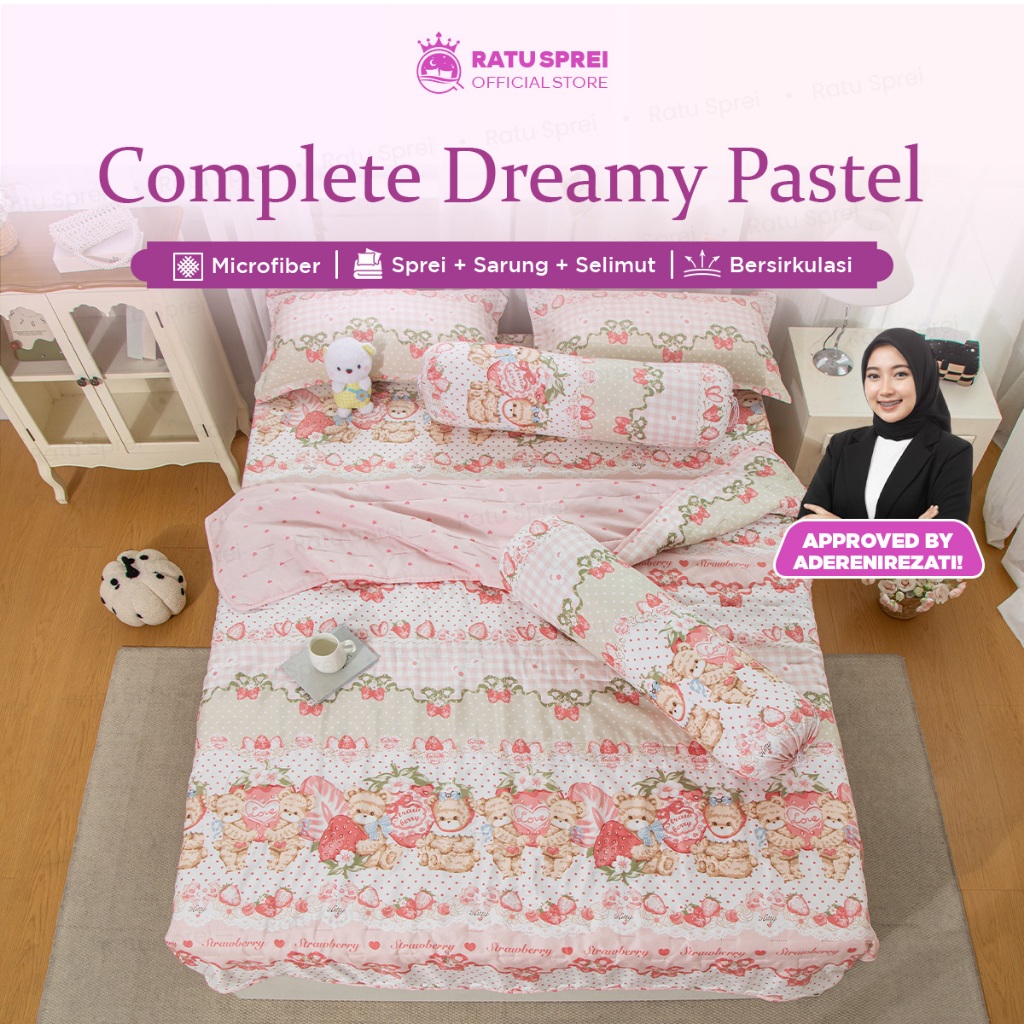 [ ADERENIREZATI ] Set Bedcover Sprei Dreamy Pastel Sarung Bantal dan Guling / Selimut Set Seprei Len