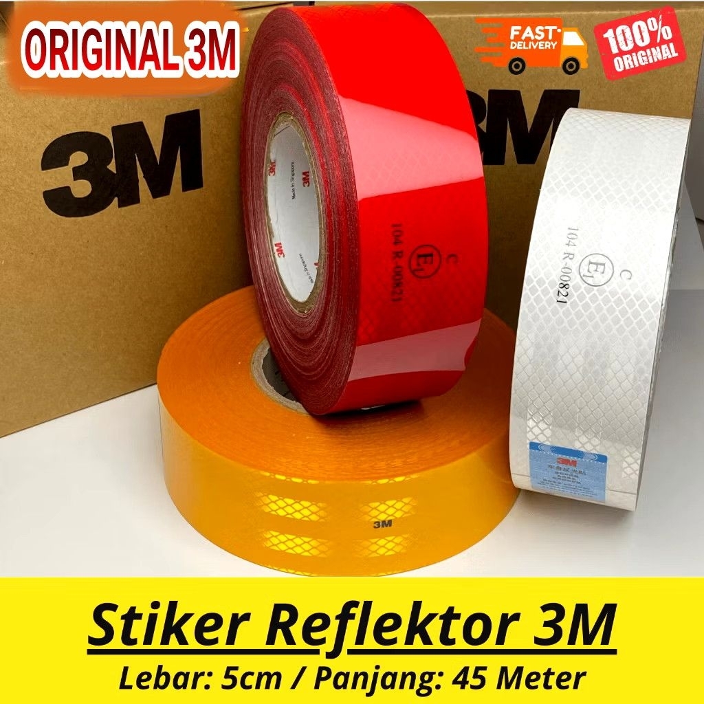 STIKER REFLEKTOR ORIGINAL 3M MERAH 45 meter x 5 cm