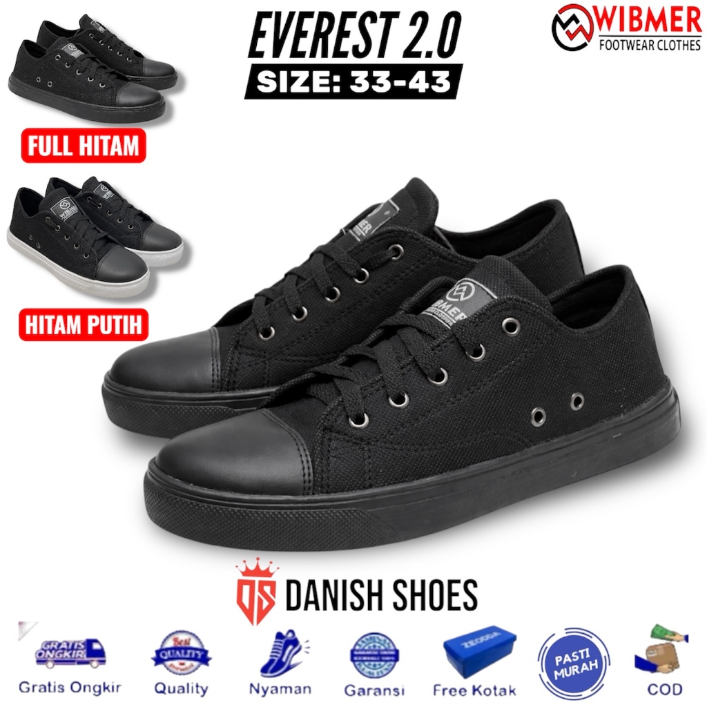 sepatu sekolah hitam polos sneaker sd smp sma pria wanita laki perempuan casual hitam keren