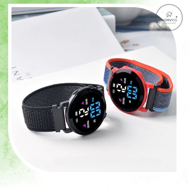 J204 Jam bulat Digital Watch Strap Kanvas Jam Tangan LED Jam Tangan Kanvas