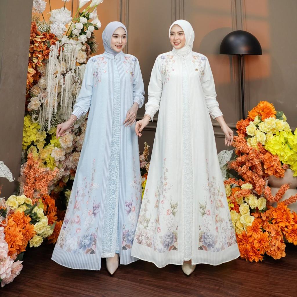 Dumma.id Set Outer Feliz Furano Mix Brukat Chantily + Outer Ceruty Babydoll berfuring Setelan Mewah