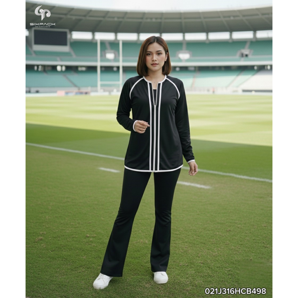 Jaket Wanita Olahraga Muslimah Premium Nyaman Lembut Motif List - Running Gym Fitness Aerobic Zumba 