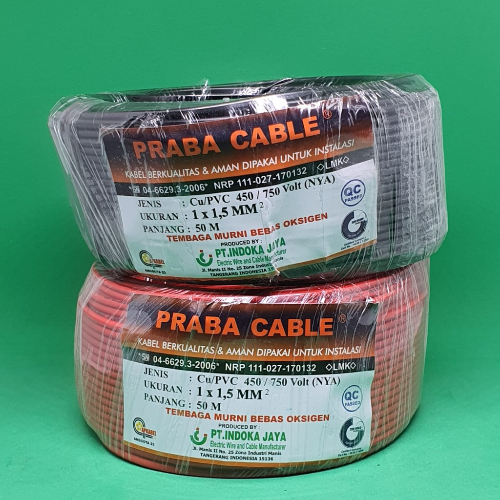 Kabel Listrik NYA 1X1,5 Praba Original Tembaga Asli 50 Meter SNI LMK