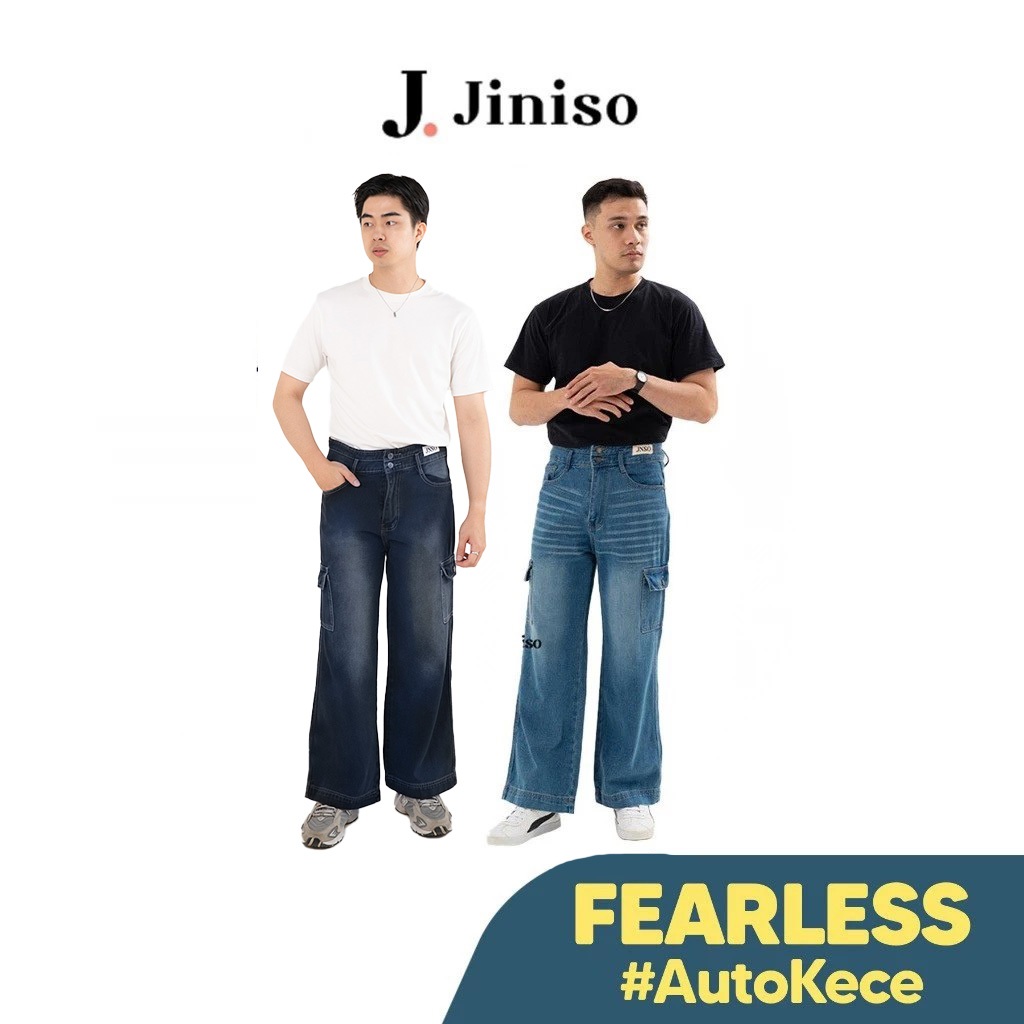 JINISO Cargo Loose Denim Jeans Pria