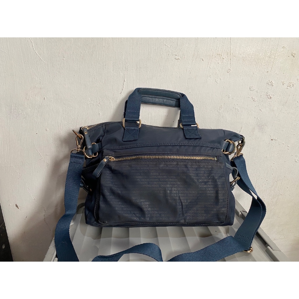 tas sling bag wanita cewe brand dosmundos nylon kulit leather biru preloved