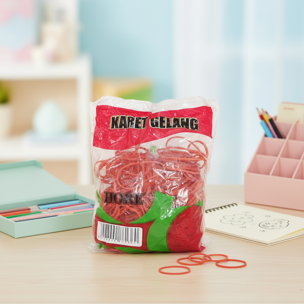 Karet Gelang Hore Warna Merah / Karet Gelang Pentil Kecil 90 gr