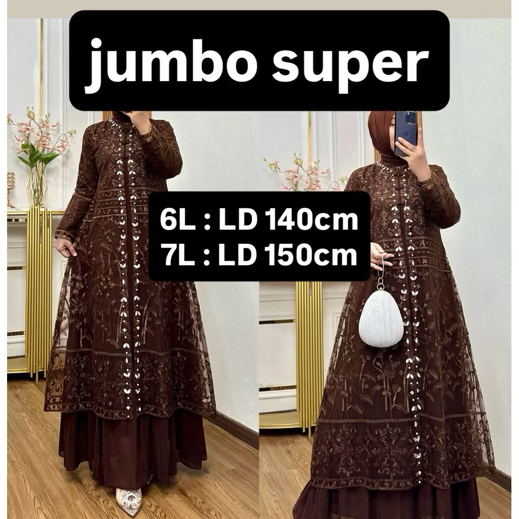 Gamis JUMBO Super LD 140 dan LD 150 Dress Busui Ceruty Babydoll Gamis Pesta Mewah Terbaru Baju Konda