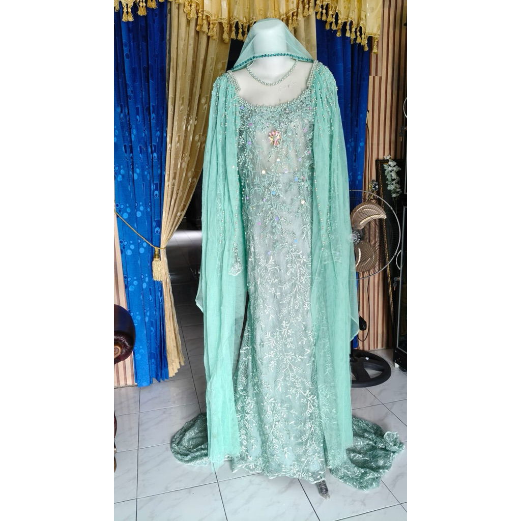 Preloved gaun pengantin slim dress hijau tosca