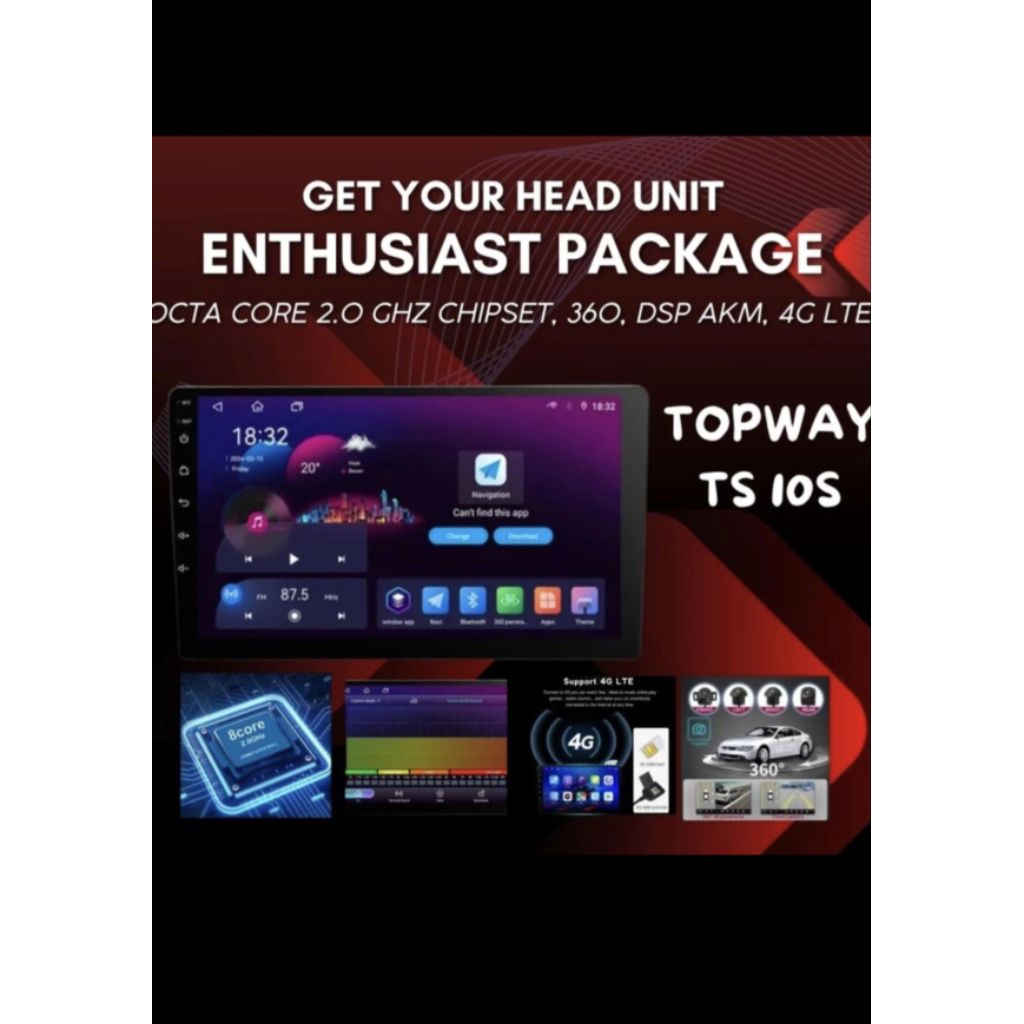topway ts10 9in 4 64 layar 1k dsp simcard 4g suport 360