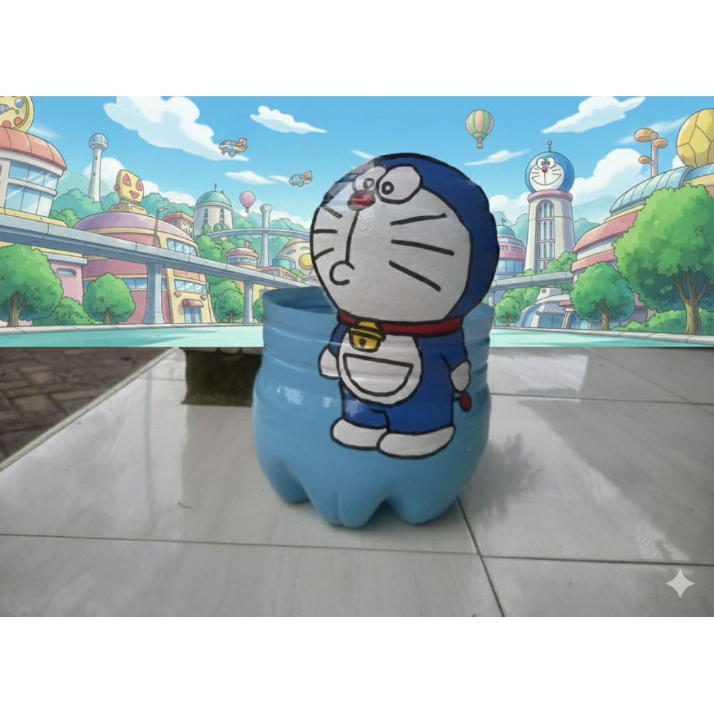 Pot Bunga Karakter Doraemon - Upcycle Galon Le Minerale Lucu & Unik