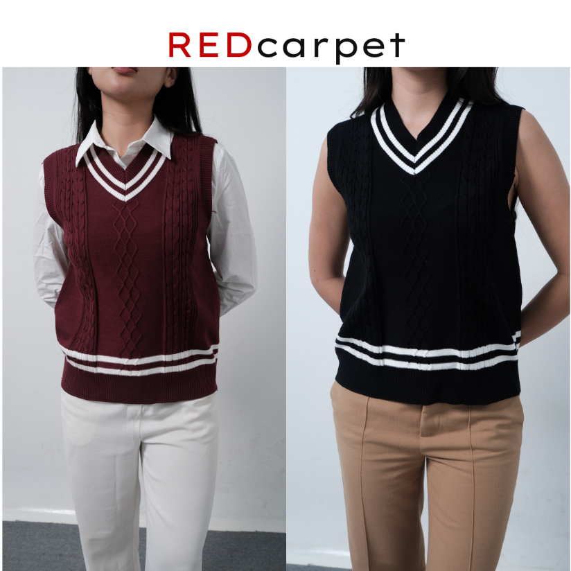 RedCarpet - Anna Vest Knit Wanita Premium – Atasan Rajut V Neck Elegant Hitam untuk Kerja & Casual