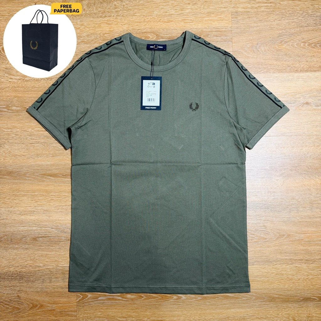 T Shirt Fred Perry Contrast Taped Olive Green Brand New With Tags 100% Original  Size : M ( 72 X 54 