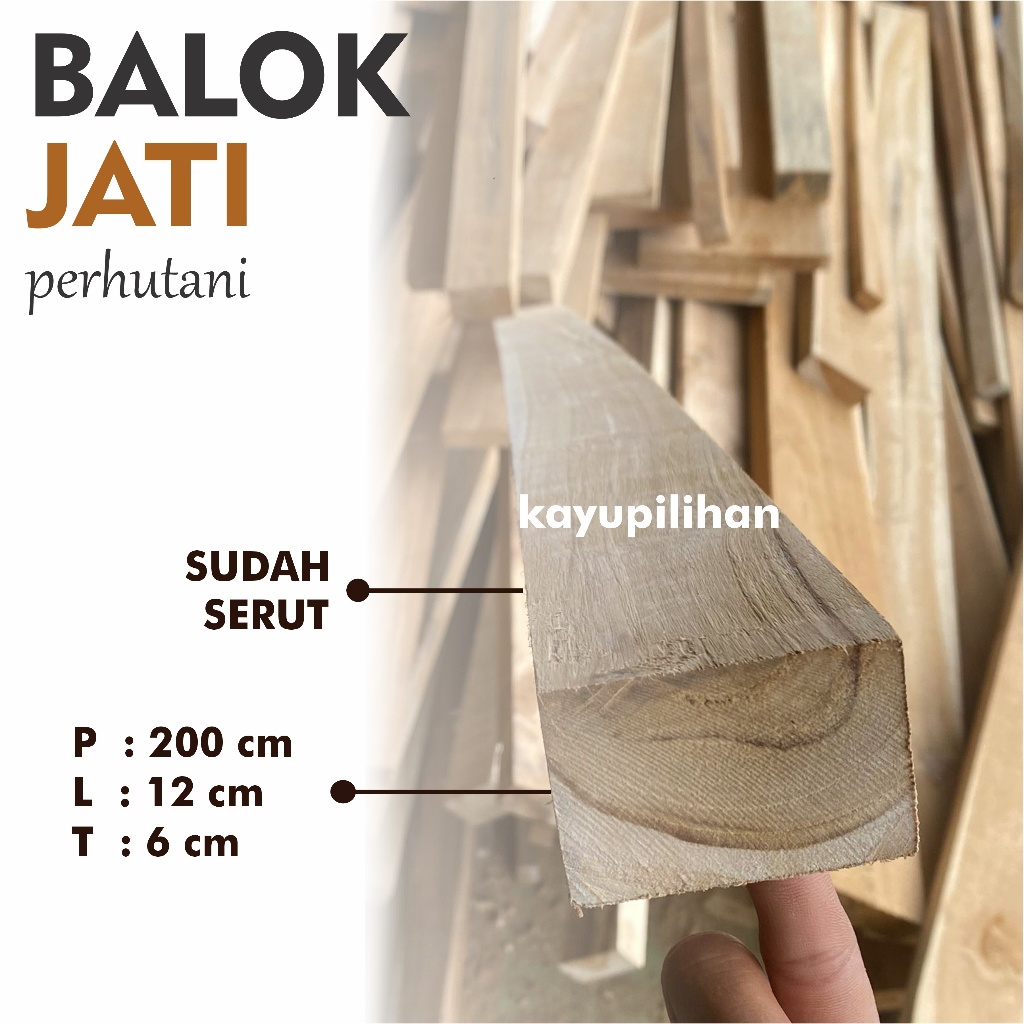 Balok Kayu Jati 6x12x200 cm Allgrade Sudah Serut - kayupilihan -