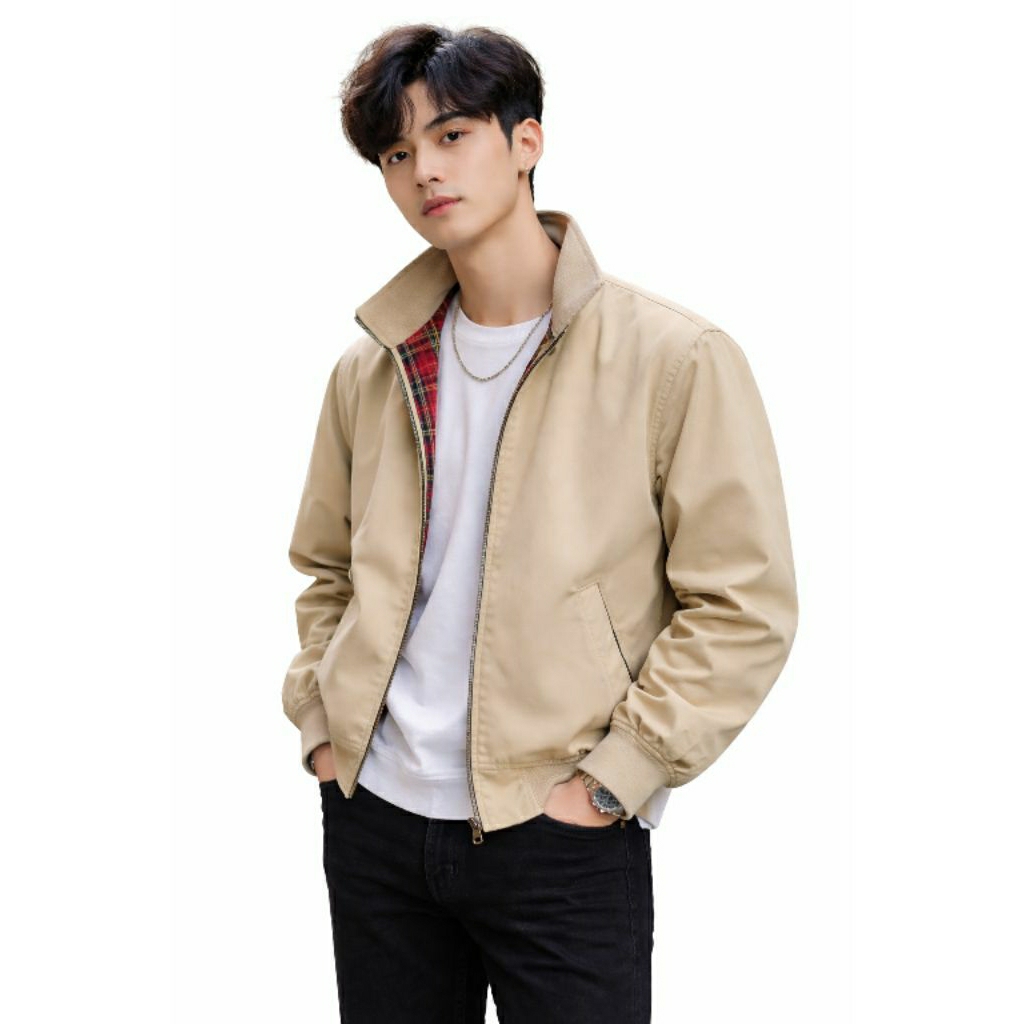 Jaket Harrington Pria Navy Trendy Streetwear Anak Muda Kekinian