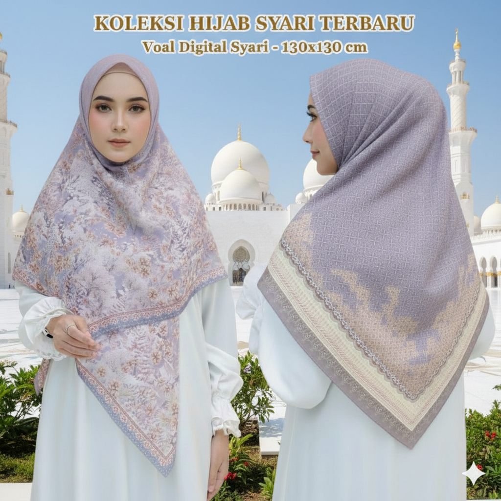Hijab Voal Jumbo Denay Series / Kerudung Segi Empat Motif / Hijab Segi Empat Voal Motif Syari