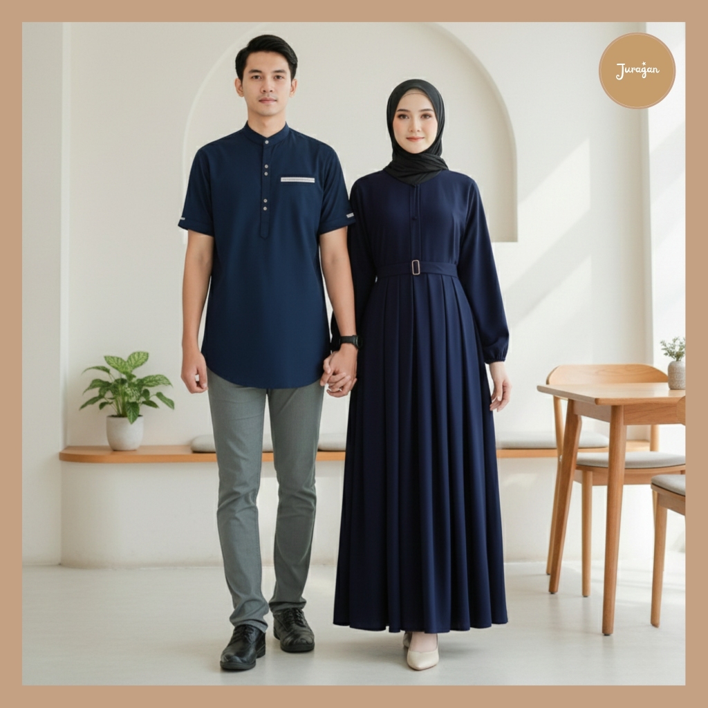Gamis Couple Pasangan Muslim Kekinian Idaman Navy by Juragan Baju Muslim