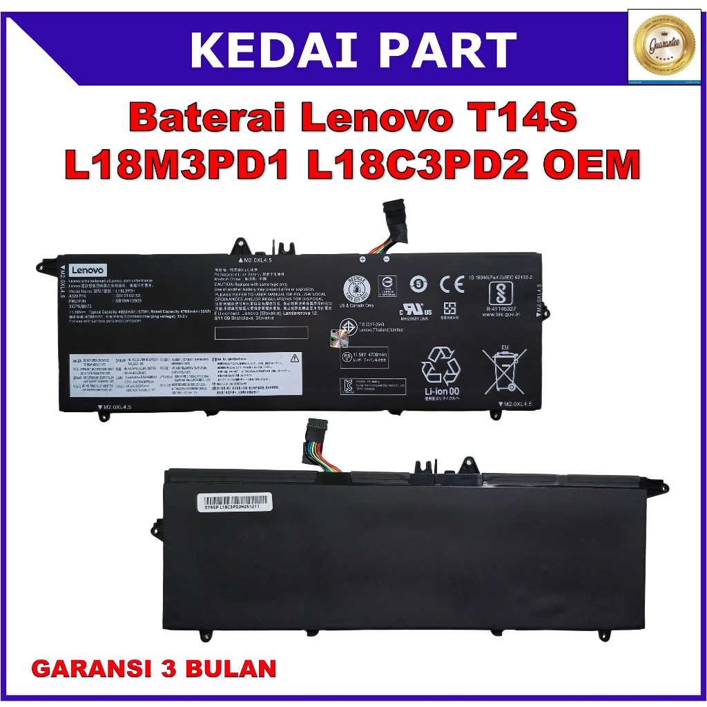 Baterai Lenovo Thinkpad T14S T490S T495S L18L3PD1 L18M3PD1 L18M3PD2 L18C3PD2 L18L3PD1