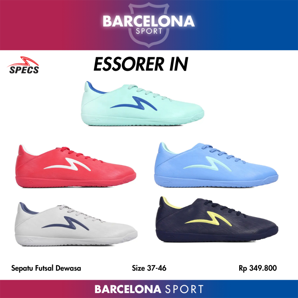 Specs Essorer IN - Sepatu Futsal Dewasa Size 37 38 39 40 41 42 43 44 45 46 warna biru muda biru tua 