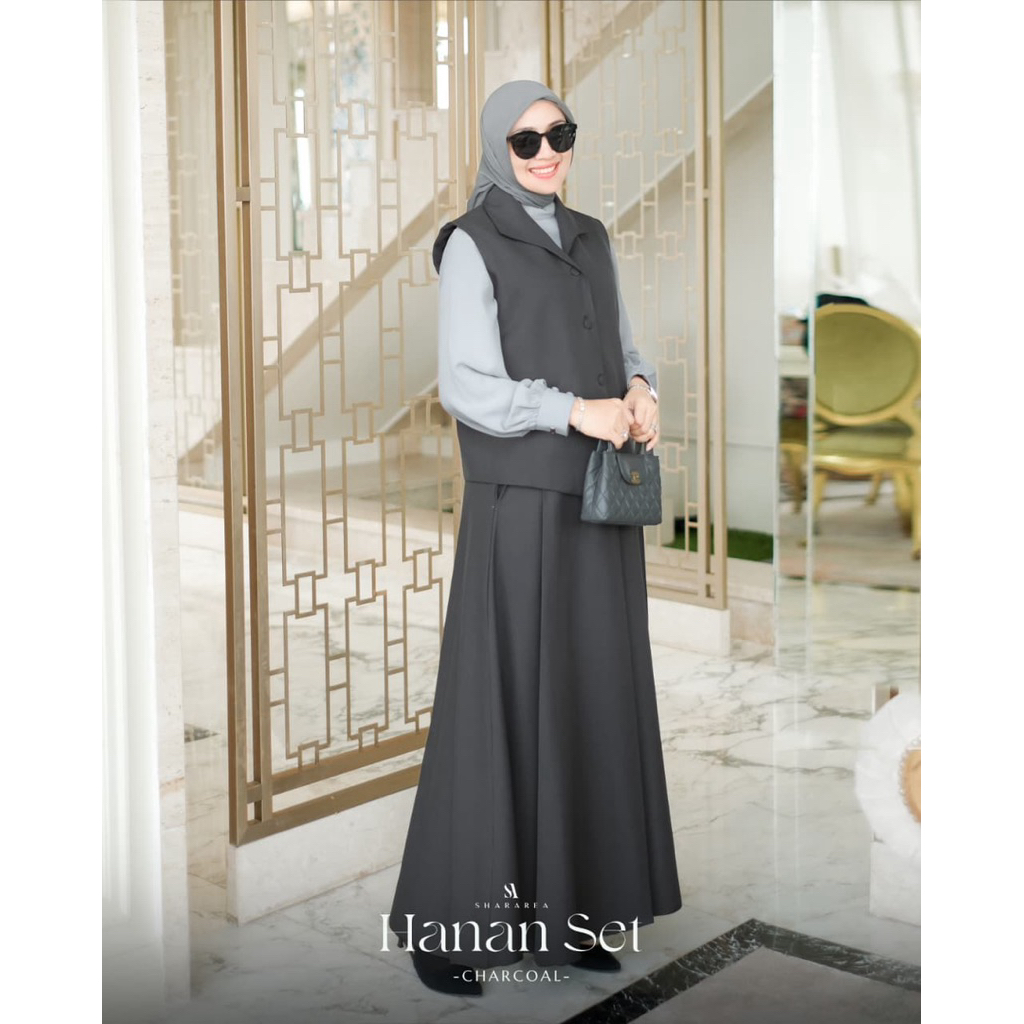 Hanan Set Limited Series by Shararea | Setelan 3in1 Inner Vest dan Rok Casual Semi Formal