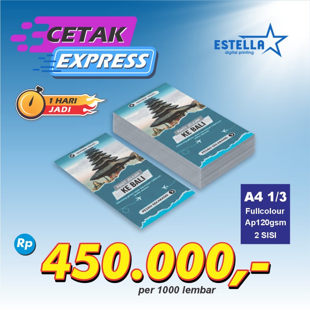 CETAK BROSUR/FLYER || 1/3 A4 || AP 120gsm || 500 Lembar
