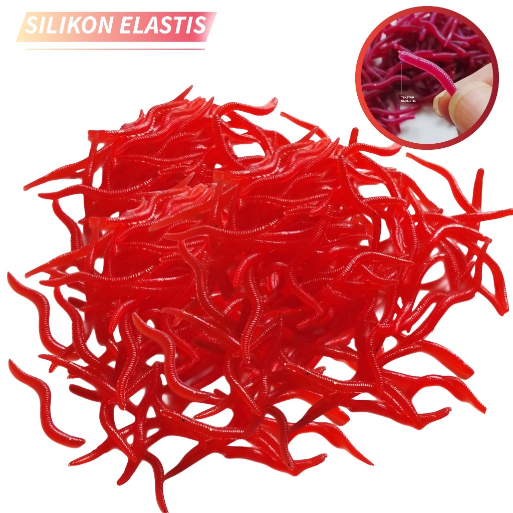 Umpan Cacing Tiruan Murah Grosir Eceran Silikon Glow  Soft Lure Mancing Gacor Casting Pancing