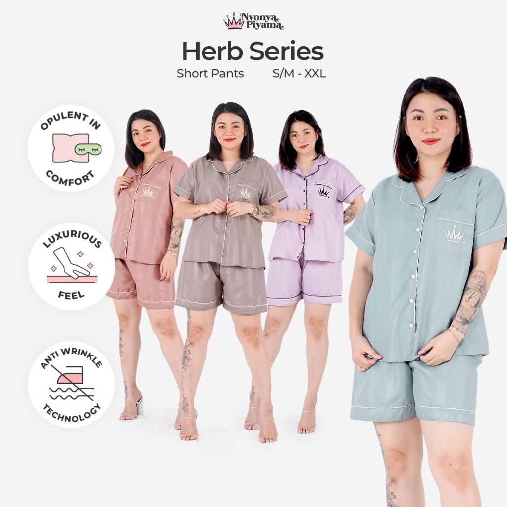 [BEST SELLER] Nyonya Piyama Herb Series Pajamas Poly Bamboo Set Celana Pendek