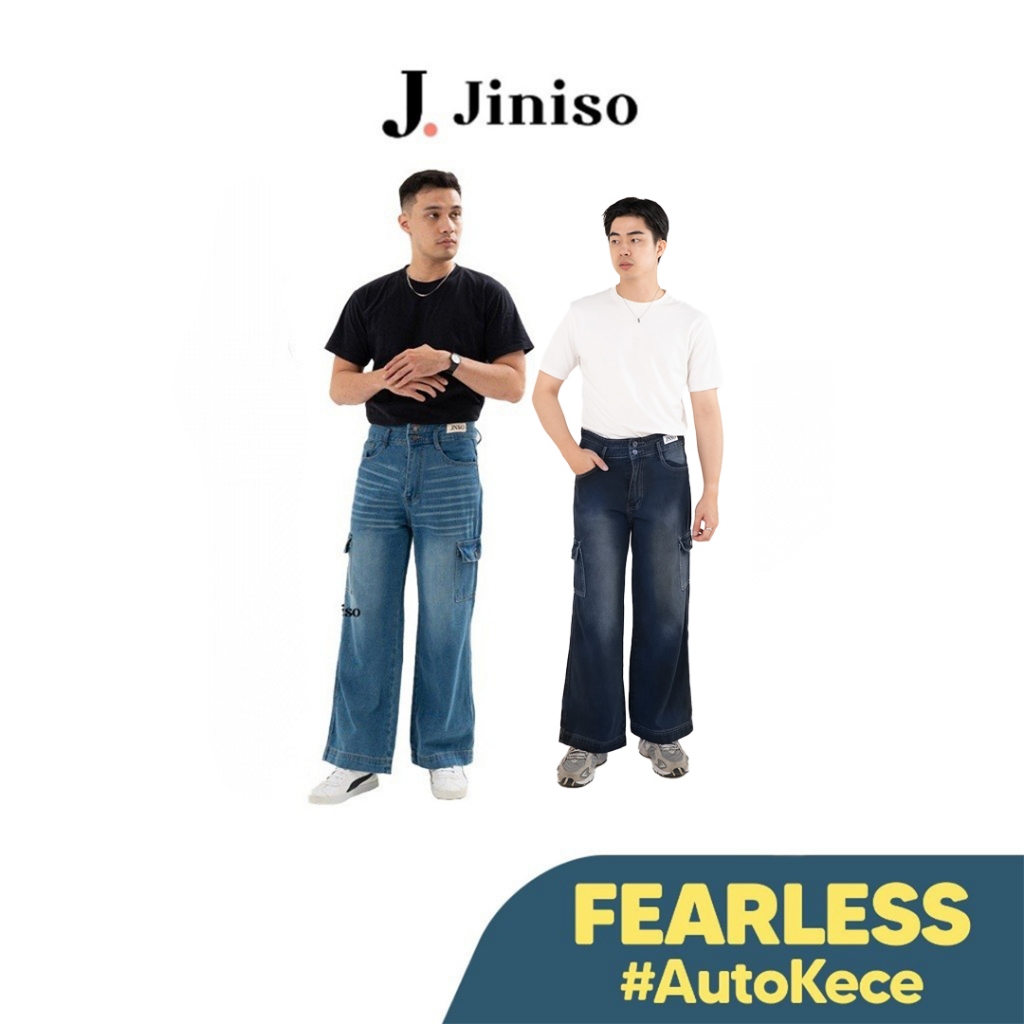 JINISO Cargo Loose Denim Jeans Pria