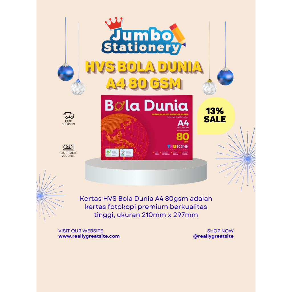 KERTAS HVS BOLA DUNIA A4 80 GRAM