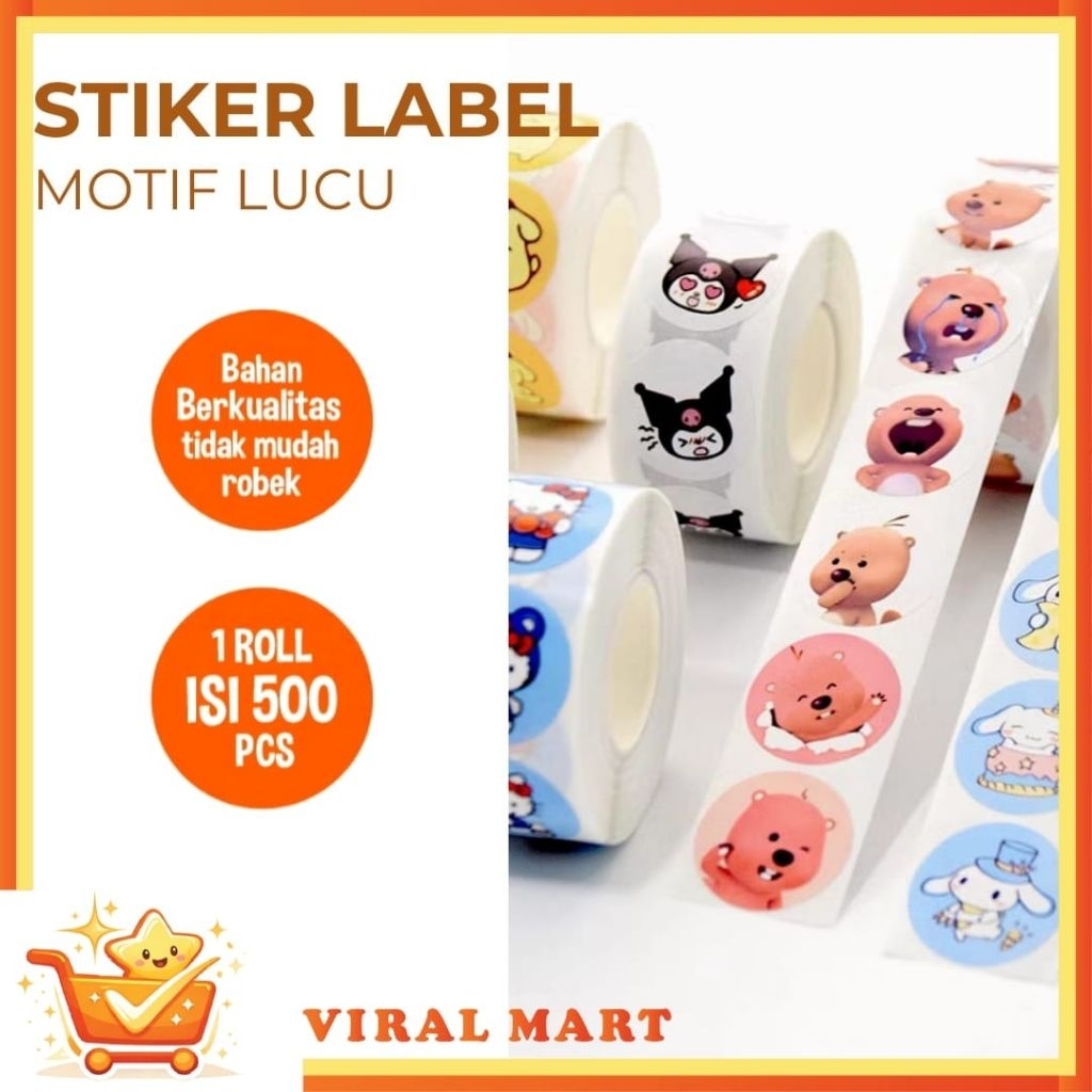 VIRAL - Stiker Label Anak Tempel Motif Karakter Lucu Isi 500 Pcs / Roll Stiker Tempelan