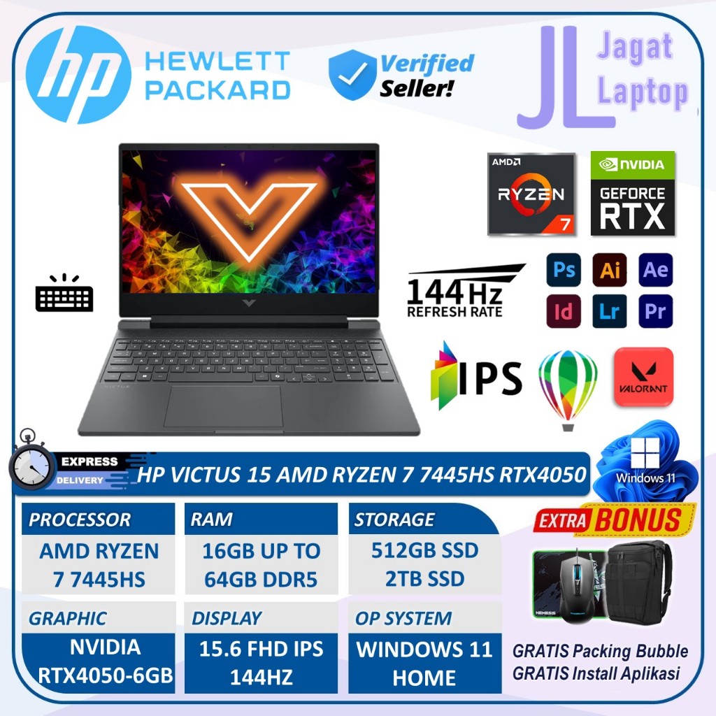 HP VICTUS 15 GeForce RTX4050 6GB AMD RYZEN 7 7445HS DDR5 32GB 1TB SSD FHD IPS 144hz Windows 11