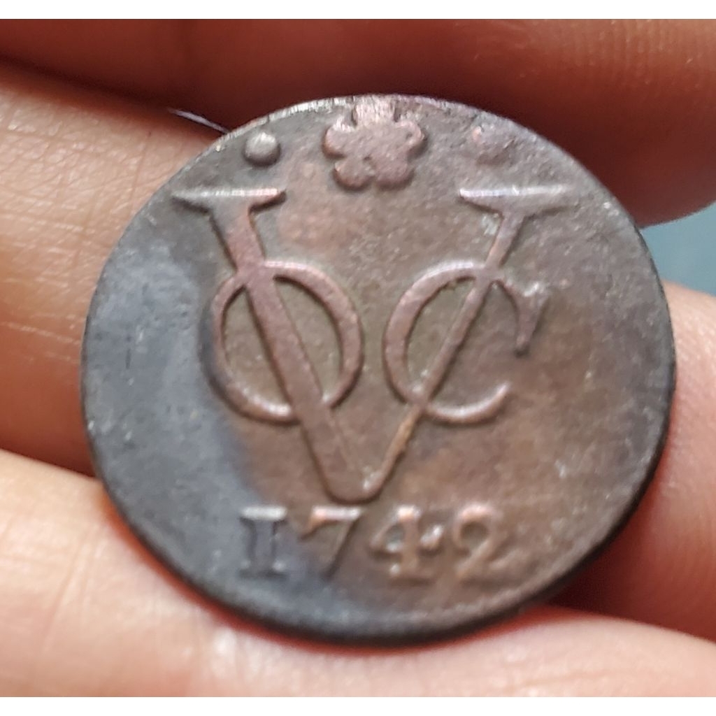 1 keping koin voc 1742 holland 1 duit