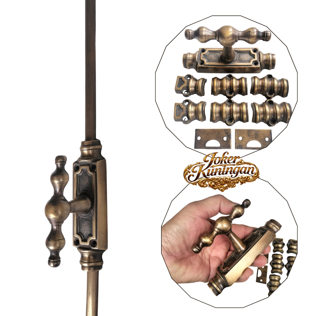 Grendel Espanyolet Kuningan Antik Solid Batavia Kuno Sedekan Pintu Rumah Jendela